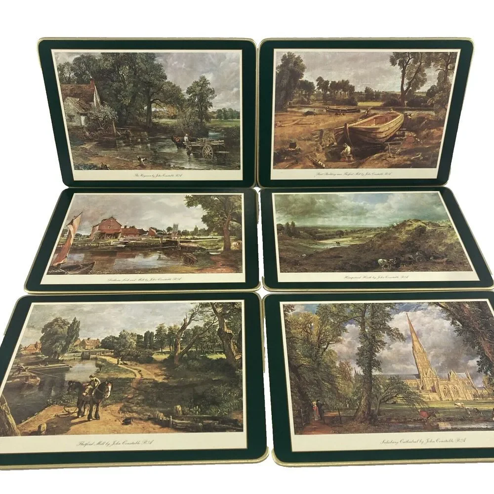 Vintage Clover Leaf Cork Back‎ Table Mats Set of 6 Landscapes by John Constable